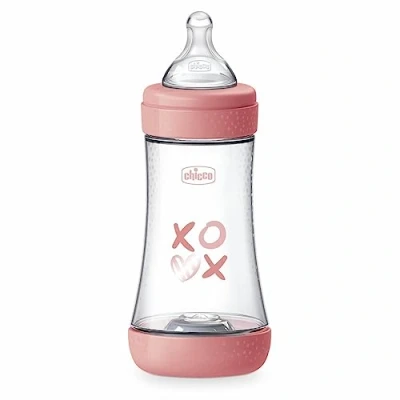 Afbeelding van Chicco Perfect 5 babyflessen Anticolica, 240 ml, gemiddeld debiet 2 maanden + met speen van zachte siliconen, biofunctie intui Flow systeem roze