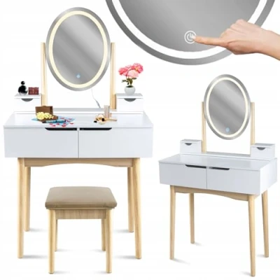 Afbeelding van KAPTAFEL met LED spiegel, Scandinavische cosmetica