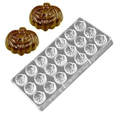 Afbeelding van DUBENS 21 holle ruimtes DIY 3D Halloween pompoen hoofd vorm hard polycarbonaat chocolade keuken snoep cake bakken gebak gereedschap