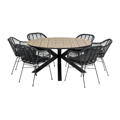 Afbeelding van 4 Seizoenen Tuinmeubelen 7 delige ronde tuinset 6 Oslo dining tuinstoelen ⌀ 150cm Cyprus tuintafel