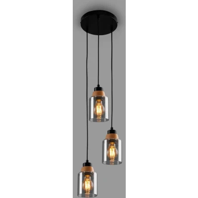 Afbeelding van BRILONER ROYK 3 lichts hanglamp, gerookt glas, plafondlamp, lamp, woonkamerlamp, lampenkap van kroonluchter, slaapkamerlamp, zwart hout