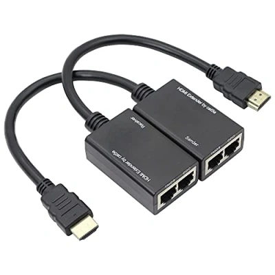 Afbeelding van QIANRENON HDMI Extender Over RJ45 CAT 5e Ethernet Netwerkkabel Adapter Signaal Versterker 1080 P Kabel 30 M Zender+Ontvanger, 2 Poorten