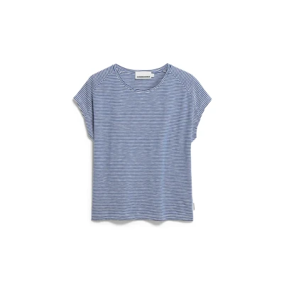Afbeelding van Armedangels Ofeliaa Lovely Stripes Tshirt print, Dames, Maat: Medium, Oatmilk lapis blue