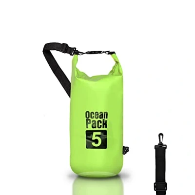 Afbeelding van Dry Bag, Waterdichte rugzak, met rolsluiting en schouderriem, mobiele telefoontas heuptas voor zee, boot, vissen, raften, strand, watersport, Groen, 5l, tas