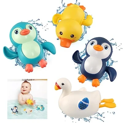 Afbeelding van Belletyle Badspeelgoed voor baby&#039;s, waterspeelgoed, drijvend badspeelgoed, zwembadspeelgoed, uurwerk, badkuip, speelgoed kinderen, peuters van 1 tot 4 jaar, pinguïn, zwaan, eend