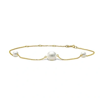 Afbeelding van MIORE 14k 585 geelgouden armband met 3 witte zoetwaterparels van 4,5 mm voor dames, lengte 215 mm, month, Goud, Parel