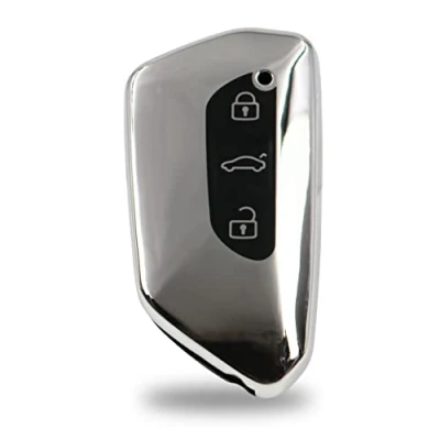 Afbeelding van autosleutel beschermhoes 3 knoppen TPU glanzend chroom VF accessoire (chroom zilver)