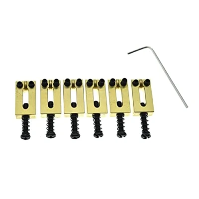 Afbeelding van KAISH Massief Messing Gitaar Brug Zadels Zadel 10.5mm String Afstand met Zwarte Schroeven voor Stratocaster/Telecaster