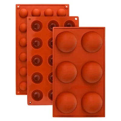 Afbeelding van QWORK® 3 stuk siliconen mallen halfrond, 6 gaten halve cirkel 15 24 cirkel, voor chocolade, snoep, pudding