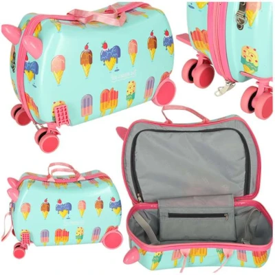 Afbeelding van PerPhoenix Ride On Reiskoffer Kinderen ijsjes Motief 45 cm x 31,5 22 Icecream Design Handbagage op Wielen Maximaal 20 kg Belasting