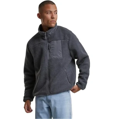 Afbeelding van Urban Classics WITH Stand UP Collar Fleecejas, Heren, Maat: 3XL, Cloudgrey