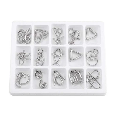 Afbeelding van Metaaldraadpuzzel 15 stukjes in 1 set IQ Mind Brain Teaser puzzels Educatief speelgoed Negen keten Intelligentie Gesp Cadeaus voor Kinderen feestartikelen Volwassenen Uitdaging