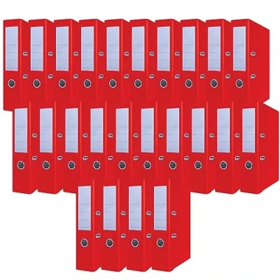 Afbeelding van OFFICER PRODUCTS 24 pack ordners rood A4/75 mm/papier karton/kunststof bekleding PP sleufmap office map papiermap aktmap metaal randbescherming