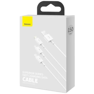 Afbeelding van Baseus Superior 3 in 1 USB naar Lightning/USB C/MicroUSB Kabel 1.5M