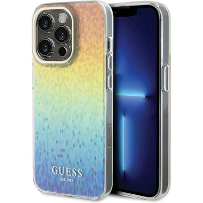 Afbeelding van Guess IML Faceted Mirror Disco Iridescent Back Case Geschikt voor Apple iPhone 15 Pro (6.1&quot;) Rainbow