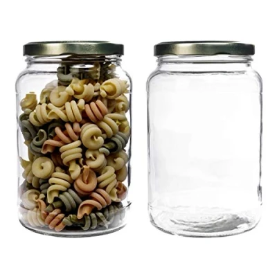 Afbeelding van Viva Haushaltswaren Gabriele Hesse e.K. Inmaakpotten, set van 2, 1,7 liter, met schroefdop, voorraadglas, glazen pot incl. etiketten(goud)