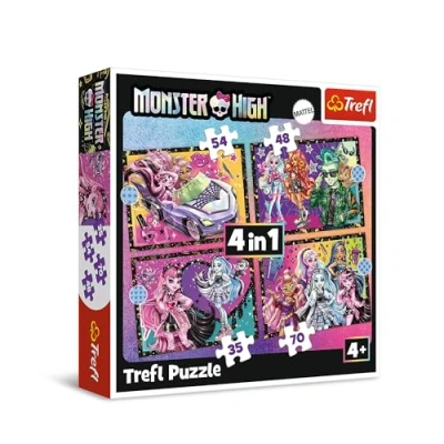 Afbeelding van Trefl Monster High, Opwindende dag van High Puzzel 4 in 1, Puzzels, 35 tot 70 stukjes Verschillende moeilijkheidsgraden, voor kinderen vanaf jaar