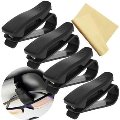 Afbeelding van Zonnebril Houder Auto x4 +1x Brillendoekje Accessoires Zonneklep Clip Sunglasses Holder Car Accessories Gadgets Interior Autogadgets Man, Vrouwen, Kind Brillenhouder Voor Zwart
