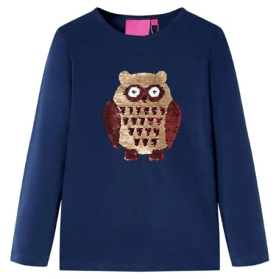 Afbeelding van Kindershirt met lange mouwen uil van pailletten 116 marineblauw