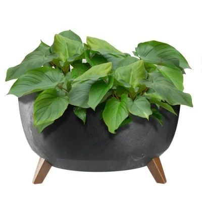 Afbeelding van KADAX Bloempot van kunststof met drie insteeksteunen, ronde bloemenschaal, plantenbak, bloembak, plantenbak voor balkon, woonkamer (zwart, diameter 46,6 cm)