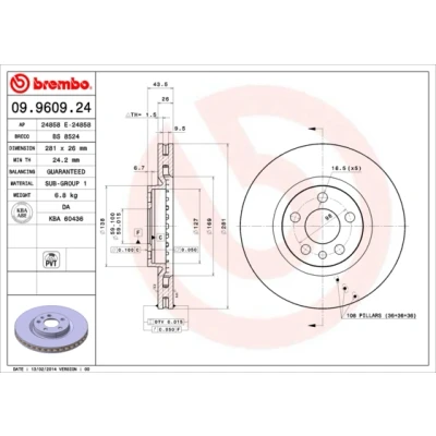 Afbeelding van Brembo Remschijf 09.9609.24