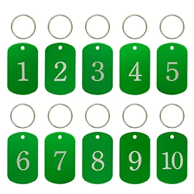 Afbeelding van Aluminium gegraveerde nummerlabels sleutelhangers ID tags met (1 10, groen)
