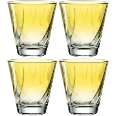 Afbeelding van LEONARDO HOME Twist 046966 Drinkglas, set van 4, vaatwasmachinebestendige sapglazen, hoogwaardige en moderne drinkglazen, ergonomische, alledaagse gebogen waterglazen, geel, 215 ml