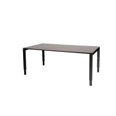 Afbeelding van Domino vergadertafel, hoogte instelbaar (62 85cm) met 180x100cm &#039;zwevend&#039; logan eiken 25mm blad en zwart (RAL9005) N poot frame