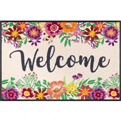 Afbeelding van wash+dry by Kleen Tex Mat Welcome Blooming Inloopmat, met quote, antislip, wasbaar