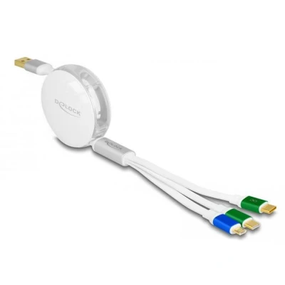 Afbeelding van Delock USB 3 in 1 Aufrollladekabel Typ A zu Micro / 2 x Type C
