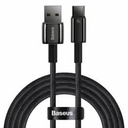 Afbeelding van Baseus Tungsten Gold stevig geweven USB naar C kabel 2m Zwart