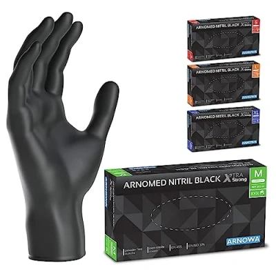 Afbeelding van ARNOMED wegwerphandschoenen zwart extra sterk, in M, 50% dikkere nitril handschoenen, 100 stuks per doos, poedervrij, latexvrije handschoenen S, L &amp; XL