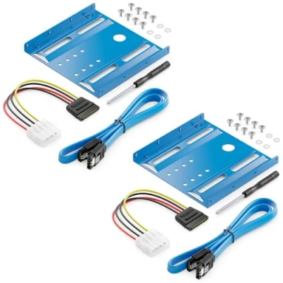 Afbeelding van deleyCON 2x Montageframe voor 2,5&quot; Harde Schijven SSD&#039;s naar 3,5&quot; Adapter Afneembaar Frame Beugelrails Incl. Schroeven Voedingsadapter SATA Kabel &amp; Schroevendraaier Blauw