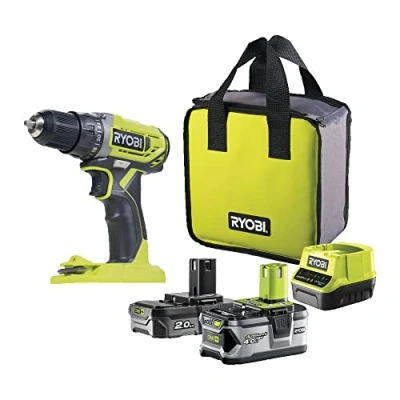 Afbeelding van RYOBI ONE+ accuschroefboormachine R18DD2 242S 18 V (2 versnellingen, max. koppel 40 Nm, koppelstanden 24, boorkop 10 mm, incl. 1 x 4,0 Ah &amp; 2,0 accu oplader in gereedschapstas)