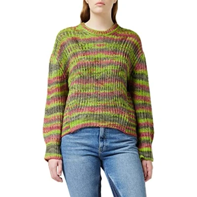 Afbeelding van JACK &amp; JONES Dames Jxsimone Space Dye Crew Neck Knit Noos gebreide trui, Coral Haze/Stripes:/Multi Dye, XS