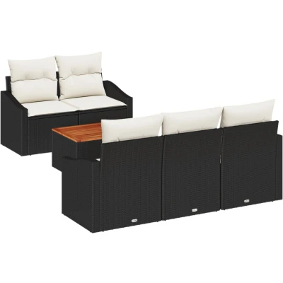 Afbeelding van vidaXL 6 Delige Tuin Sofa Set met Kussens Zwart Poly Rattan Acacia