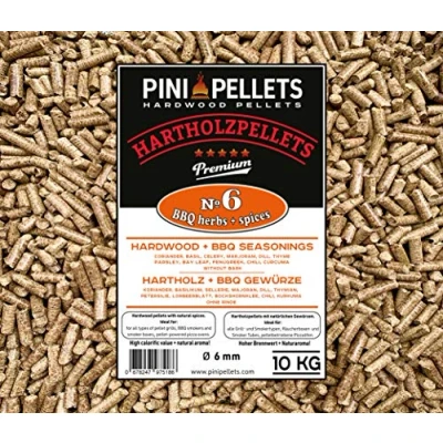 Afbeelding van PINI Hardwood Pellets with herbs and spices № 6 BBQ &amp; 10 Kg Grill for Grilling, Smoking, also Pellet Operated Pizza Ovens