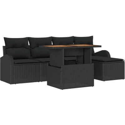 Afbeelding van vidaXL 6 delige Tuin Sofa Set met Kussens Zwart Poly Rattan