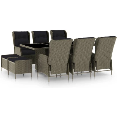 Afbeelding van vidaXL 9 delige Tuinset met kussens poly rattan bruin