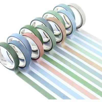 Afbeelding van YUBX Flaco Washi Tape Set 12 Rol Decoratief plakband Glitter 8 mm breed (Groen Small)
