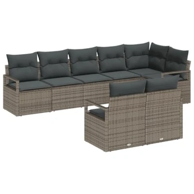 Afbeelding van vidaXL 8 delige Tuin Sofaset met Kussens Grijs Poly Rattan