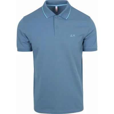 Afbeelding van Sun68 Poloshirt Small Stripe Collar Avio Blauw maat XXL heren met Modern fit Pasvorm Stretch