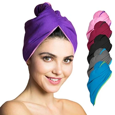 Afbeelding van haarhanddoek microvezel absorberend en sneldrogend Speciale tulband handdoek (Paars Roze)