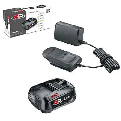 Afbeelding van Bosch Home and Garden accu en oplader starterset 18 V (1 2,0 Ah, AL 18V 20 oplader, volt systeem, in kartonnen doos)