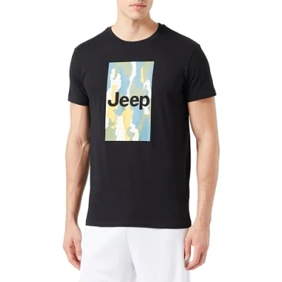 Afbeelding van JEEP O102905 B000 J Heren T shirt Print Grote Achtergrond Schors Camouflage J23W Zwart M, Zwart, M
