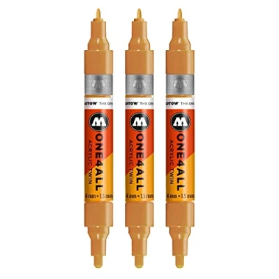 Afbeelding van Molotow One4All acryl Twin Marker (lijndikte 1,5 mm en 4 mm, zeer dekkend permanent) 3 stuks kleur 108 oker bruin licht