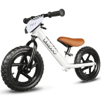 Afbeelding van KRIDDO Loopfiets voor peuters van 2 jaar, leeftijd 18 maanden tot 5 jaar oud, 12 inch push bike met individuele plaat (3 sets stickers inbegrepen), cadeau 3 jongens en meisjes (White)