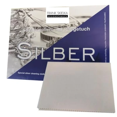 Afbeelding van zilverpoetsdoek, polijstdoek, 24 x 30 cm, sieradenreinigingsdoek, sieradenverzorgingsdoek, zilver, munten, staafjes, sieraden, Made in Germany