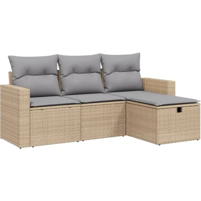 Afbeelding van 4 delige Loungeset met kussens poly rattan gemengd beige