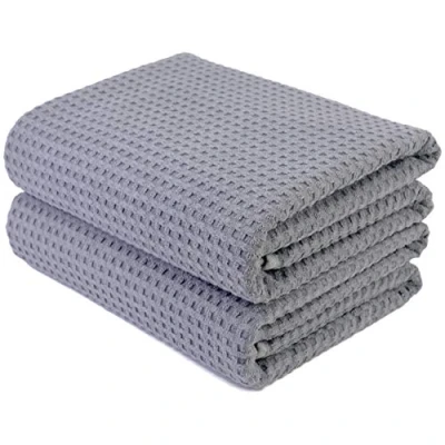 Afbeelding van POLYTE Microvezel oversized sneldrogende pluisvrije badhanddoek, 76 x 152 cm, set van 2 (grijs, wafelweefsel)